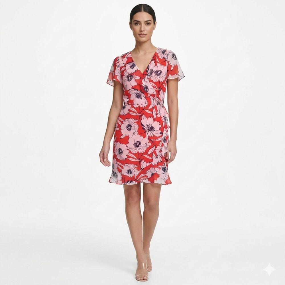 Karl Lagerfeld Paris Floral Ruffle Faux-Wrap Mini Dress Size 8